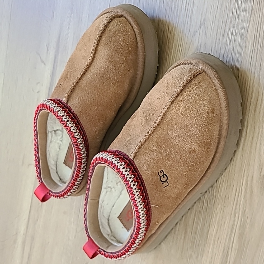 Uggs tasman Tazz slippers women kids size 2 tan brown red trim